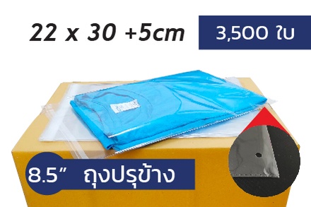 ถุงแก้ว ปรุข้าง มีรู 8.5x12+2 นิ้ว (ยกลัง 3,500 ซอง) พลาสติกใส มีแถบกาว OPP