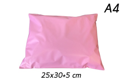 ซองไปรษณีย์พลาสติก สีชมพู 100 ซอง (25x30+5cm) เบอร์ A4 | Pink