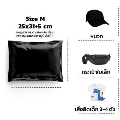 ซองไปรษณีย์พลาสติก สีดำ 100 ซอง (25x31+5cm) Size M | Premium Grade